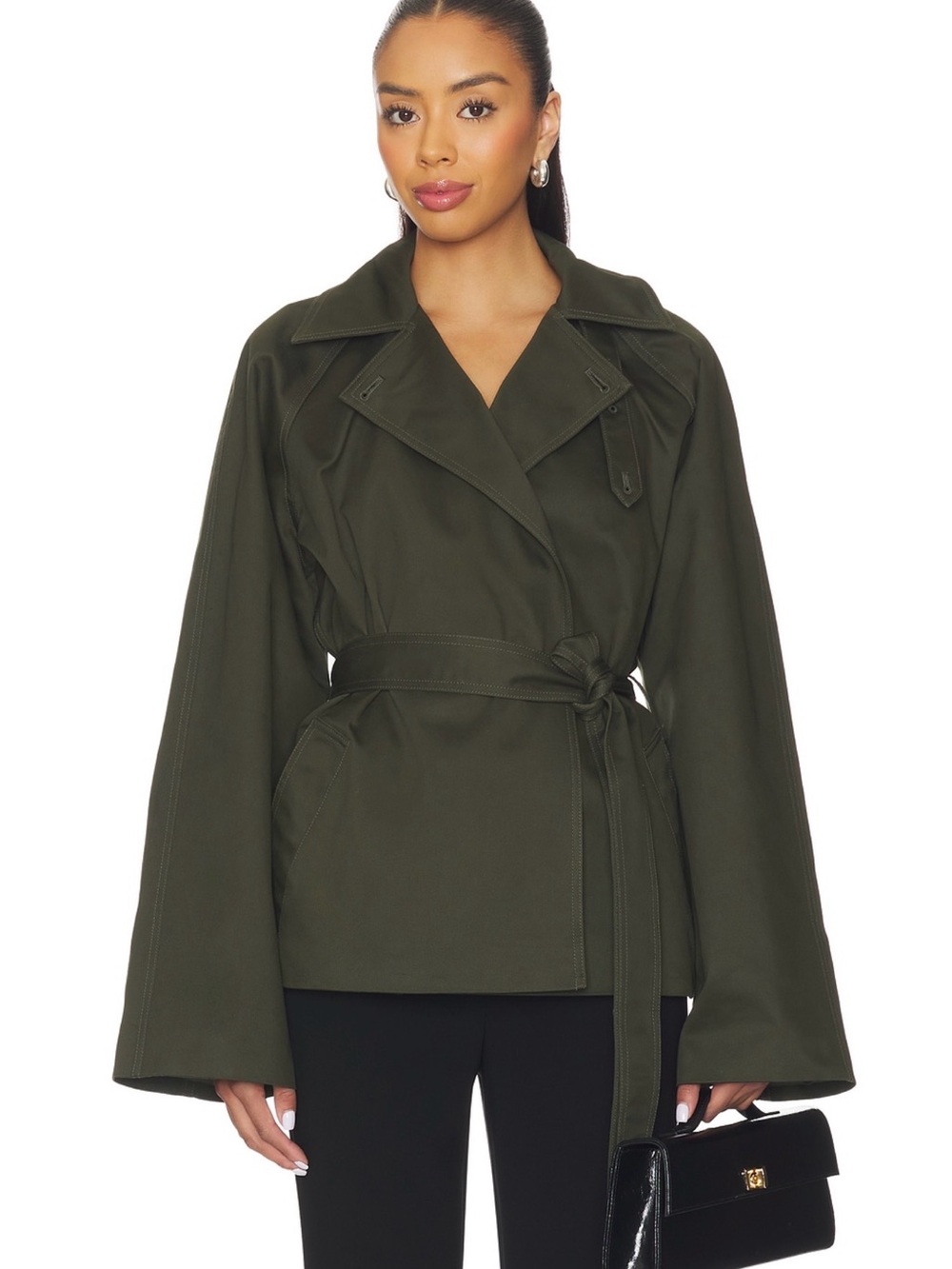Belted Olive Trench Coat Jacket